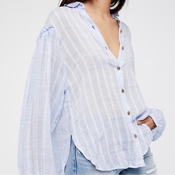 Free People Headed The Highlands Button Down Blue Stripe Shirt - Picture 1 of 4